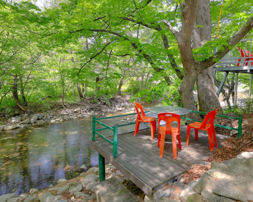 계곡을 바라보며 바베큐를 즐기세요